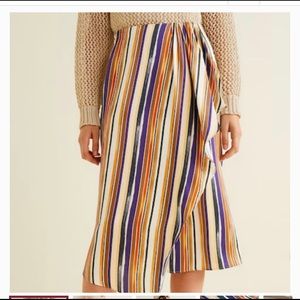Mango Skirt Asymmetrical Ruffle Striped Midi